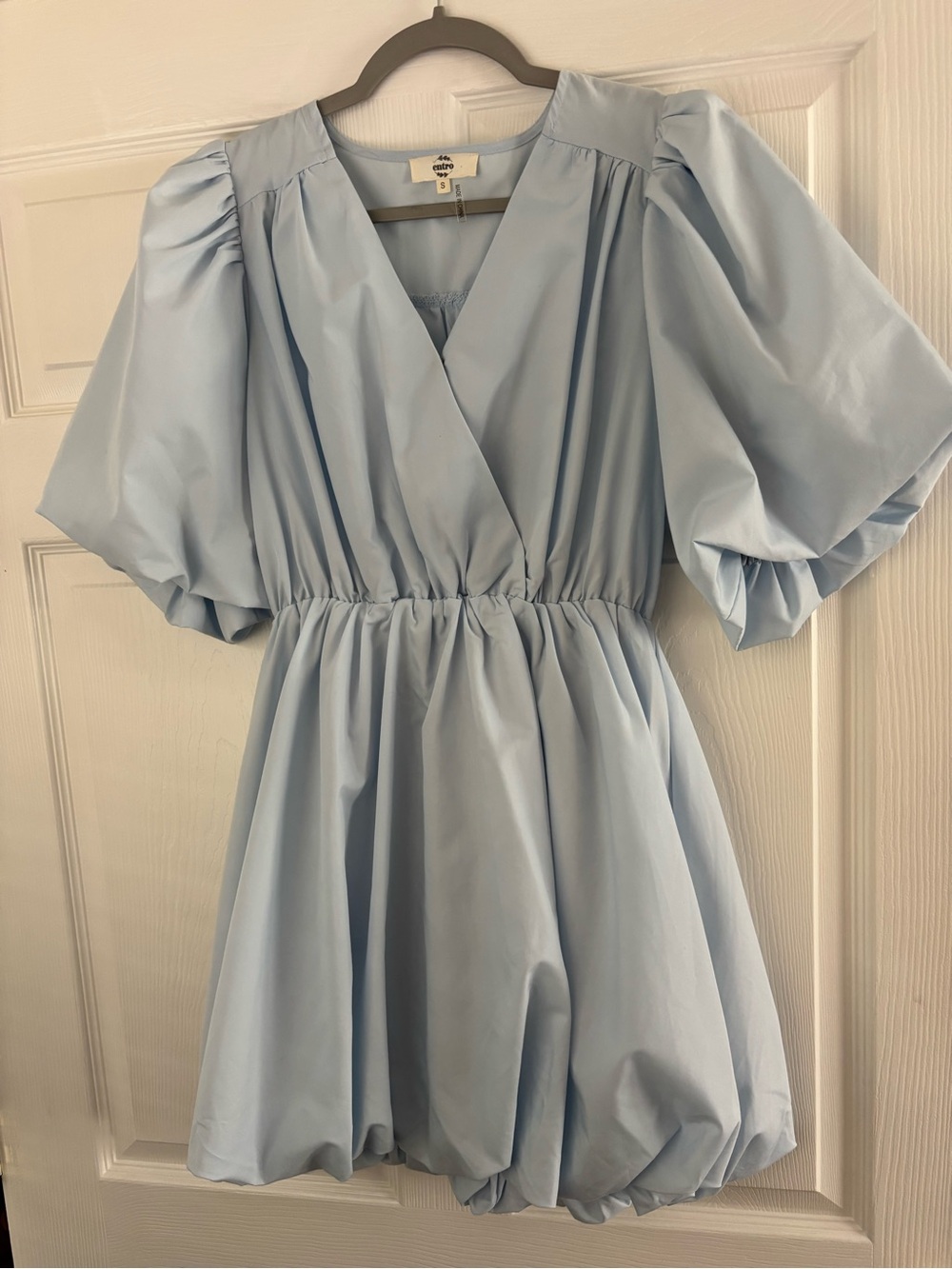 entro Baby Blue Puff-Sleeve Mini Dress